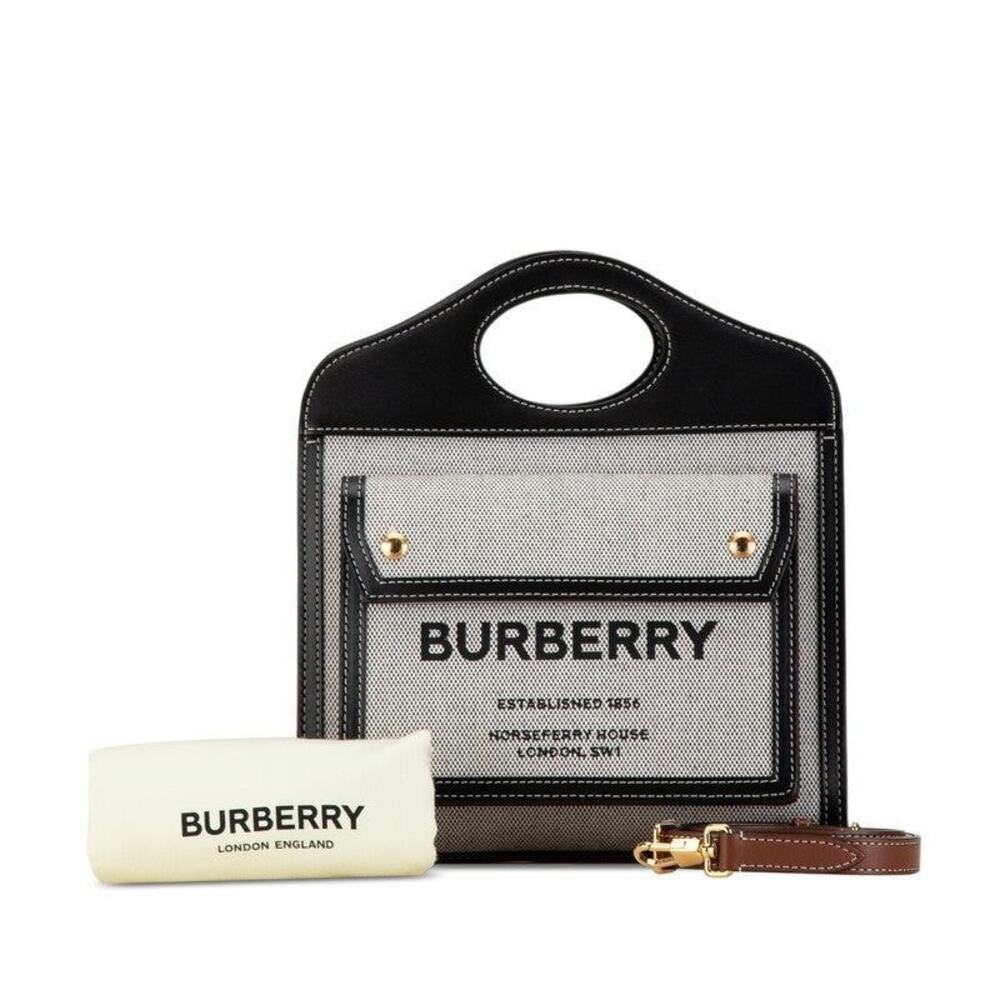 Burberry Horseferry Print Logo Canvas Leather Handbag Black